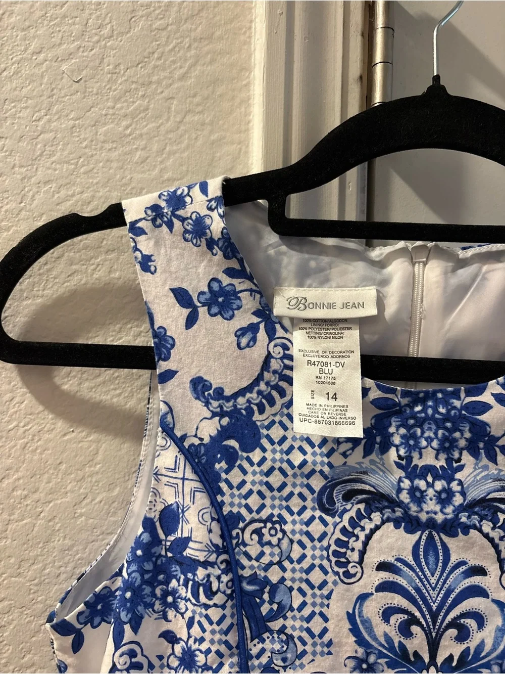 Bonnie Jean Blue and White Floral Medallion Party Dress